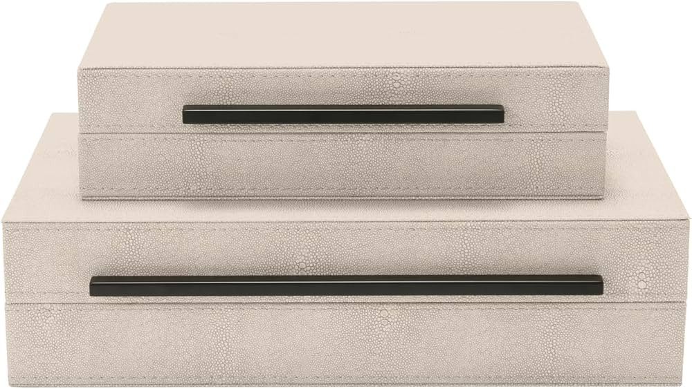 Generic Sagala Set of 2 Ivory Shagreen Decorative Boxes With Black Metal Handles, Faux Leather Je... | Amazon (US)