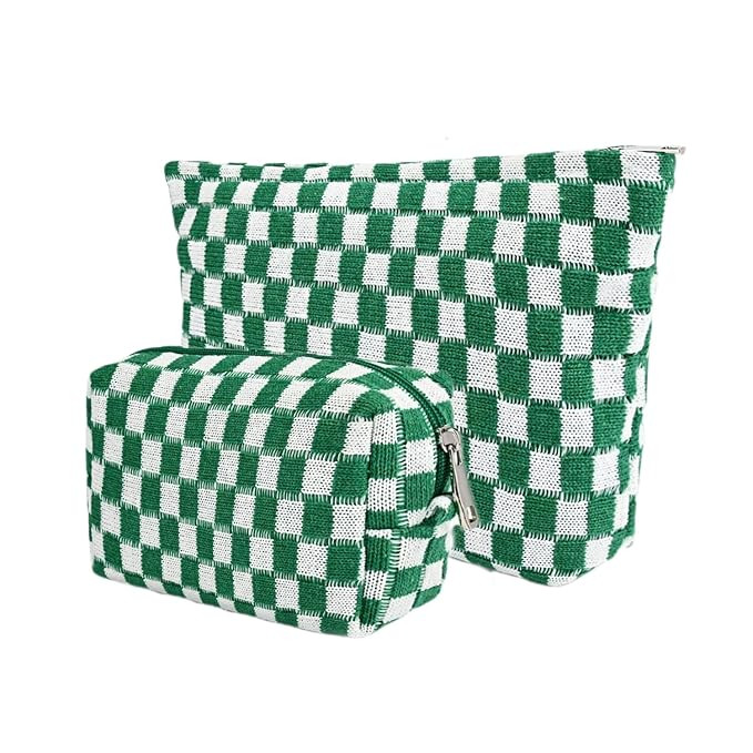 2Pcs Makeup Bag for Women Checkered Cosmetic Bag Set Travel Toiletry Bag Makeup Pouch Cute Makeup... | Amazon (US)