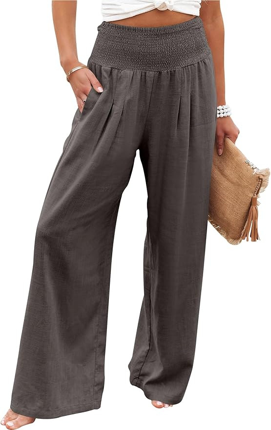 ANRABESS Women Linen Palazzo Pants Summer Boho Wide Leg High Waist Casual Lounge Pant 2026 Beach ... | Amazon (US)