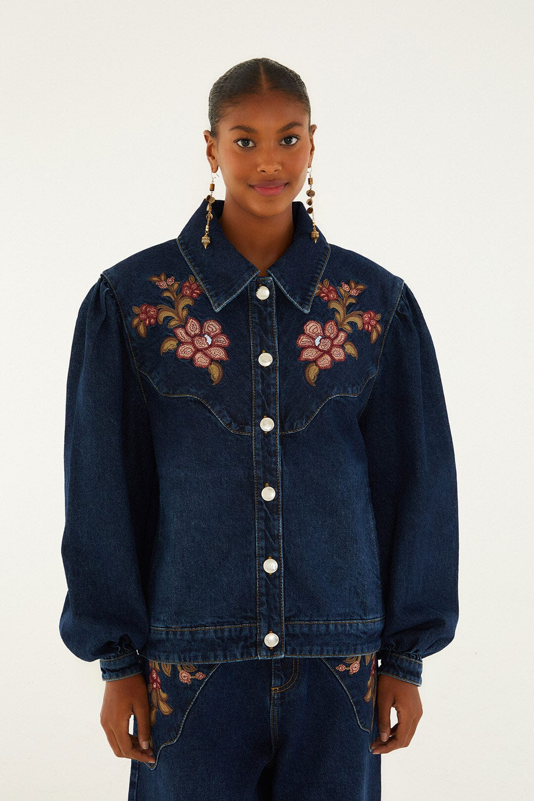 Denim Flower Embroidery Jacket | FARM Rio | FarmRio (US)