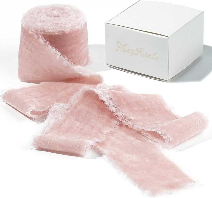 MAYREEL Dusty Rose Velvet Ribbon 2 Inch x 3 Yards Frayed Edge Silk Velvet Ribbon Hand Torn Pink R... | Amazon (US)
