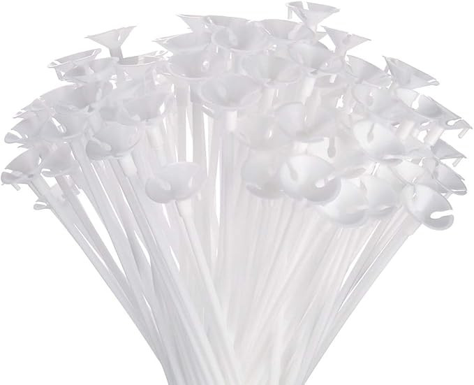 PP OPOUNT 50 Pieces Balloon Sticks Upgraded Version 12.6 Inch White Balloon Sticks Holders with C... | Amazon (US)