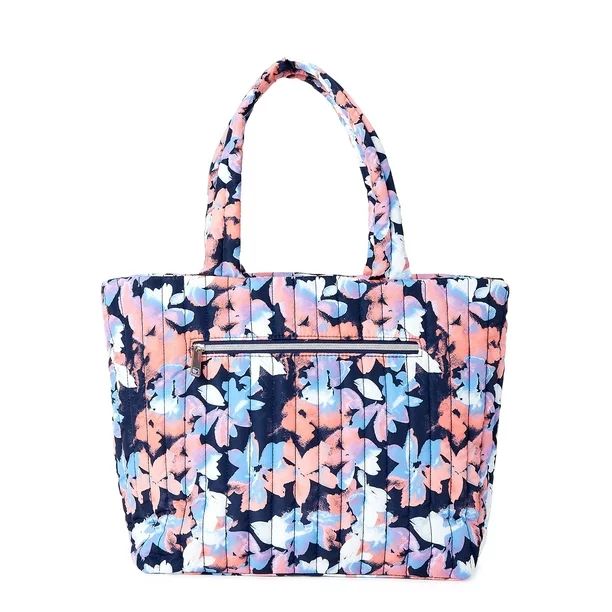 Time and Tru Women's Tara Nylon Tote Bag Blue Floral | Walmart (US)