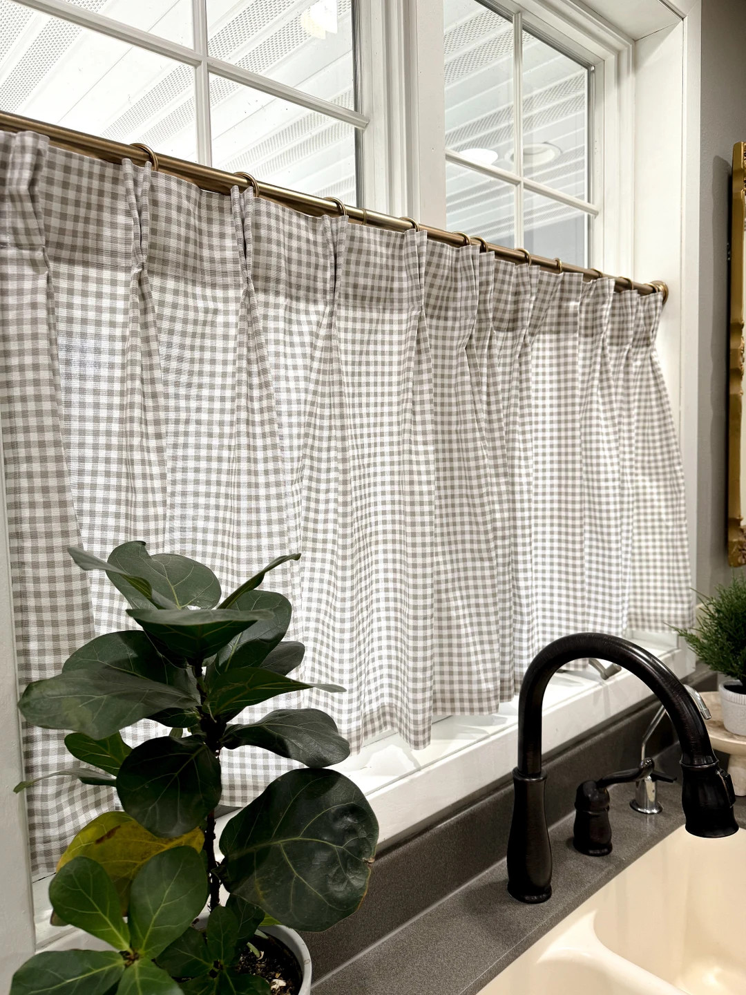 Pleated Gingham Plaid Print Cafe Curtains, Tier Curtains, Kitchen Curtains, Bathroom Curtains , W... | Etsy (US)