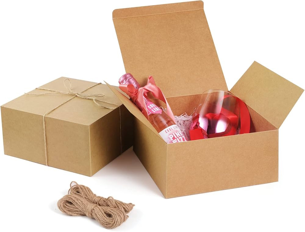 ValBox 8x8x4 Inches Gift Boxes 12 PCS Brown Paper Gift Boxes with Lids for Gifts, Wedding Present, B | Amazon (US)