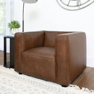 Abbyson Hamilton Top Grain Leather Dark Camel Armchair | Bed Bath & Beyond