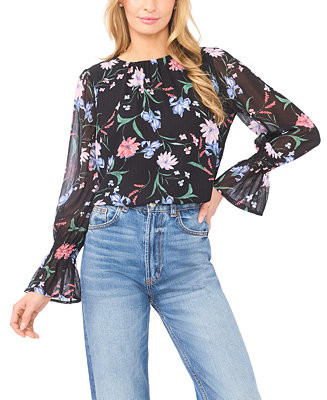 Women's Smocked Cuff Crewneck Blouse | Macy's