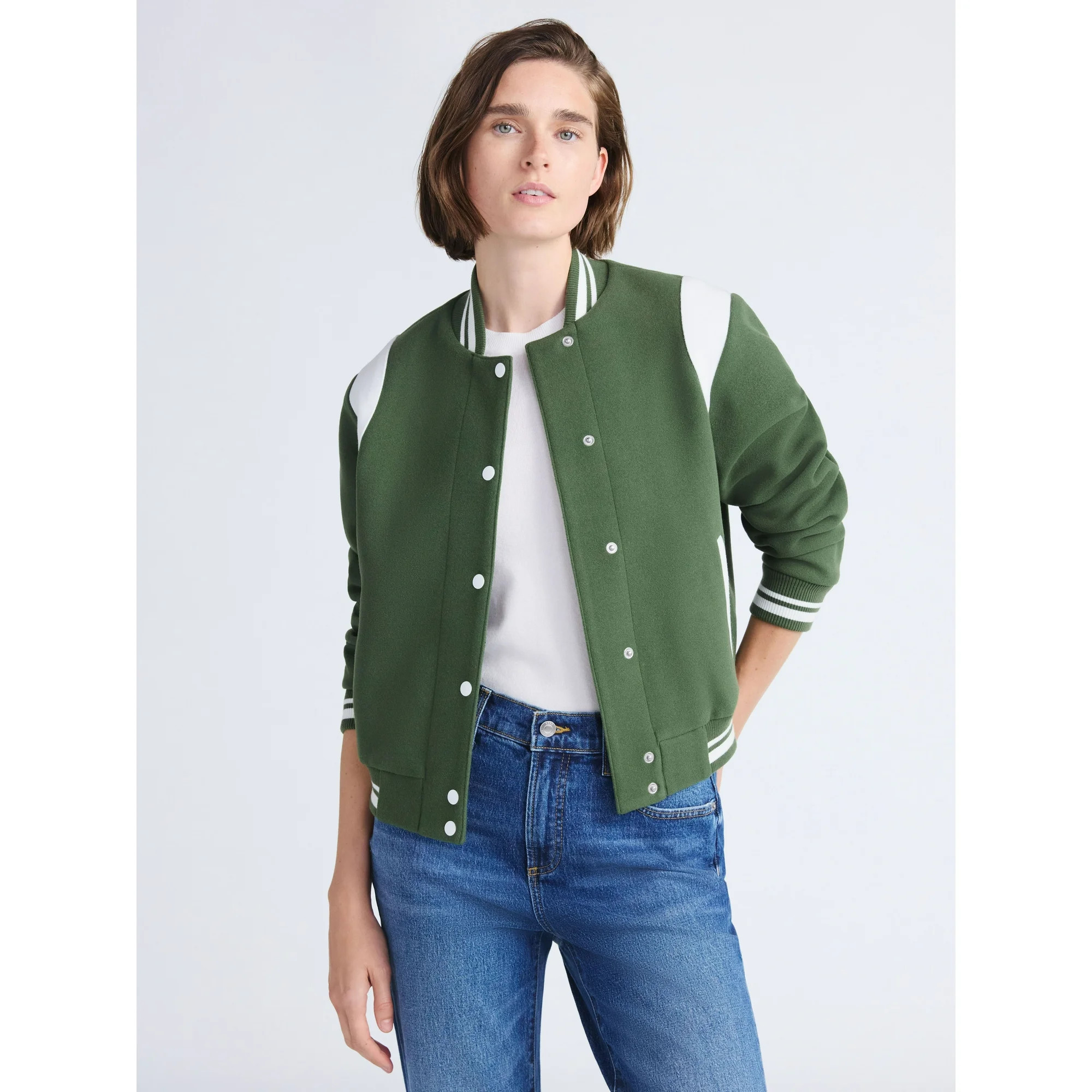 Free Assembly Women's and Women's Plus Faux Wool Varsity Jacket, Sizes XS-4X | Walmart (US)