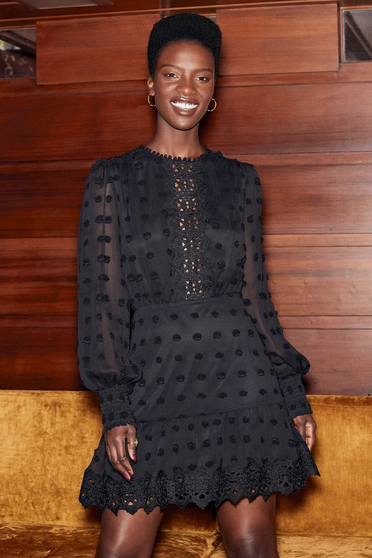 Lust or Love Black Embroidered Lace Long Sleeve Dress | Lulus