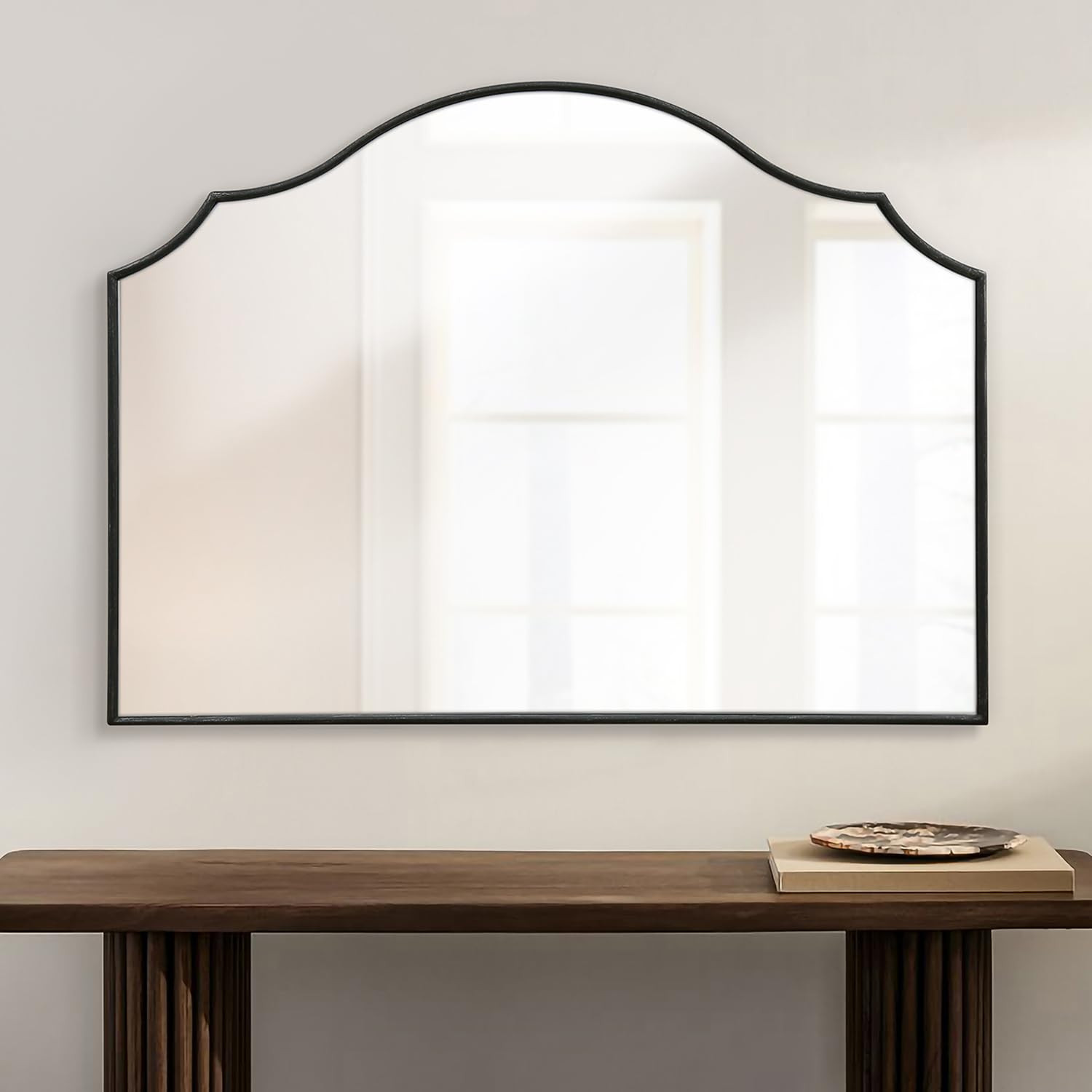 Modern Large Wall Mirror, 36"x26" Black Scalloped Decorative Mirror Vanity Mirror Decor for Livin... | Amazon (US)