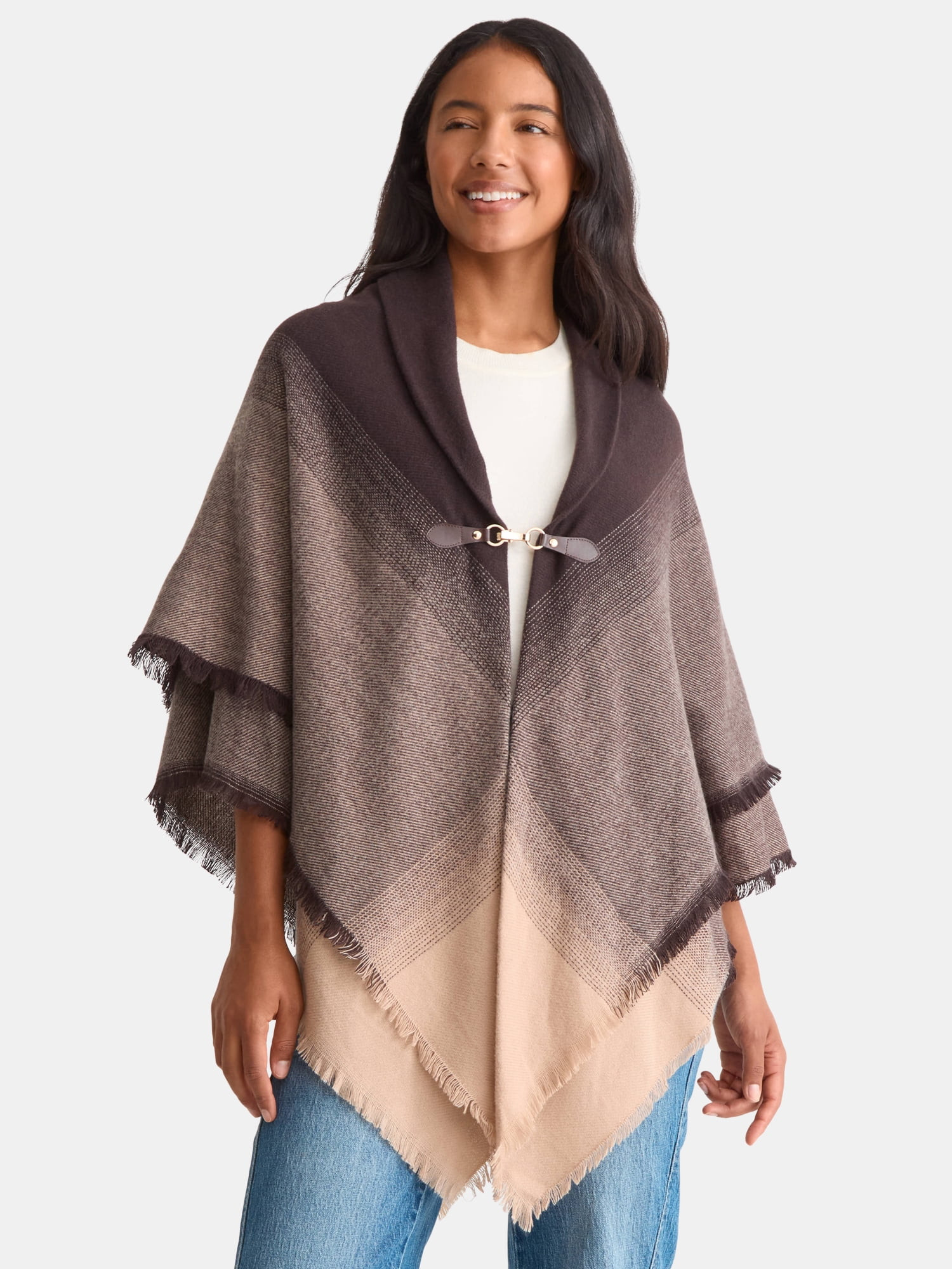 Time and Tru Women's Gradient Weave Toggle Poncho, Dark Brown, Size L/XL | Walmart (US)