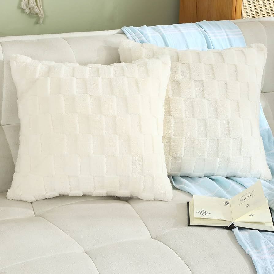MINJIATEX Decorative Throw Pillow Covers 18x18 Set of 2, Modern Soft Faux Plush Square Pillow Cov... | Amazon (US)