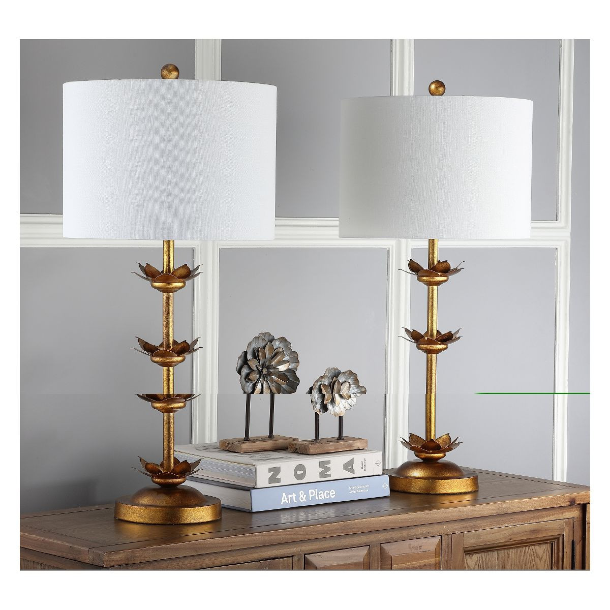 (Set of 2) 32" Lani Leaf Table Lamp Antique Gold (Includes LED Light Bulb) - Safavieh | Target