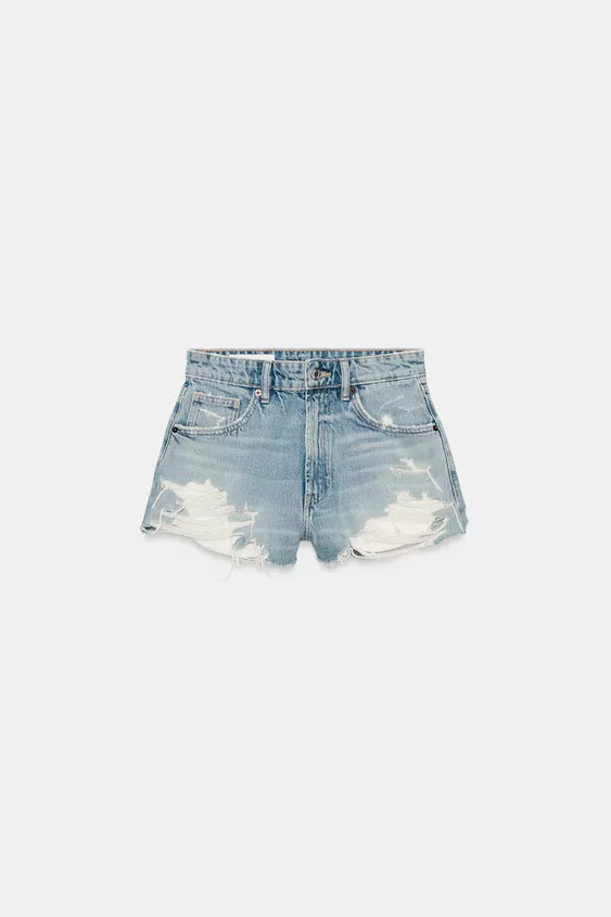 TRF RIPPED HIGH-WAISTED DENIM SHORTS | Zara US