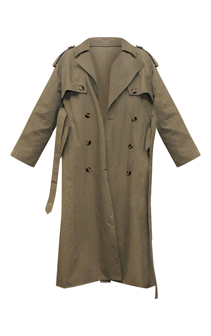 Khaki Belted Double Breasted Trench Coat | PrettyLittleThing UK