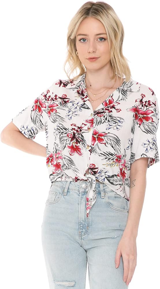 Cali1850 Women's Oceanside Linen Shirts – Casual Printed Button Down Top Collared Blouse | Amazon (US)