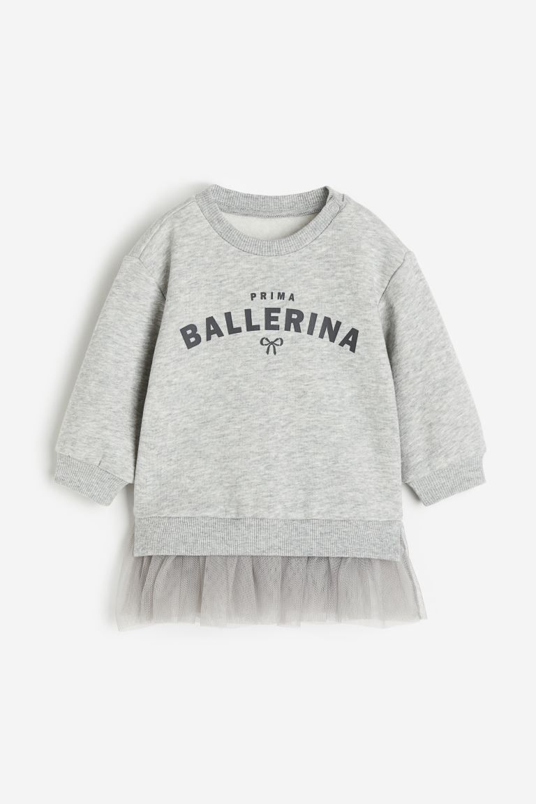 Sweatshirt Dress with Tulle Skirt - Light gray melange/Ballerina - Kids | H&M US | H&M (US + CA)