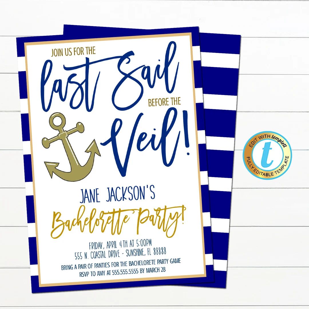 Last Sail Before The Veil Nautical Bachelorette Party Invite, Girls Boat Party, Digital Bridal In... | Etsy (US)