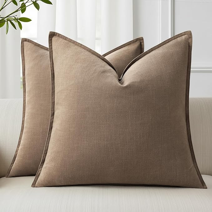 decorUhome Summer Decorative Linen Throw Pillow Covers 16x16 Inch Set of 2 Light Brown Pillow Cov... | Amazon (US)