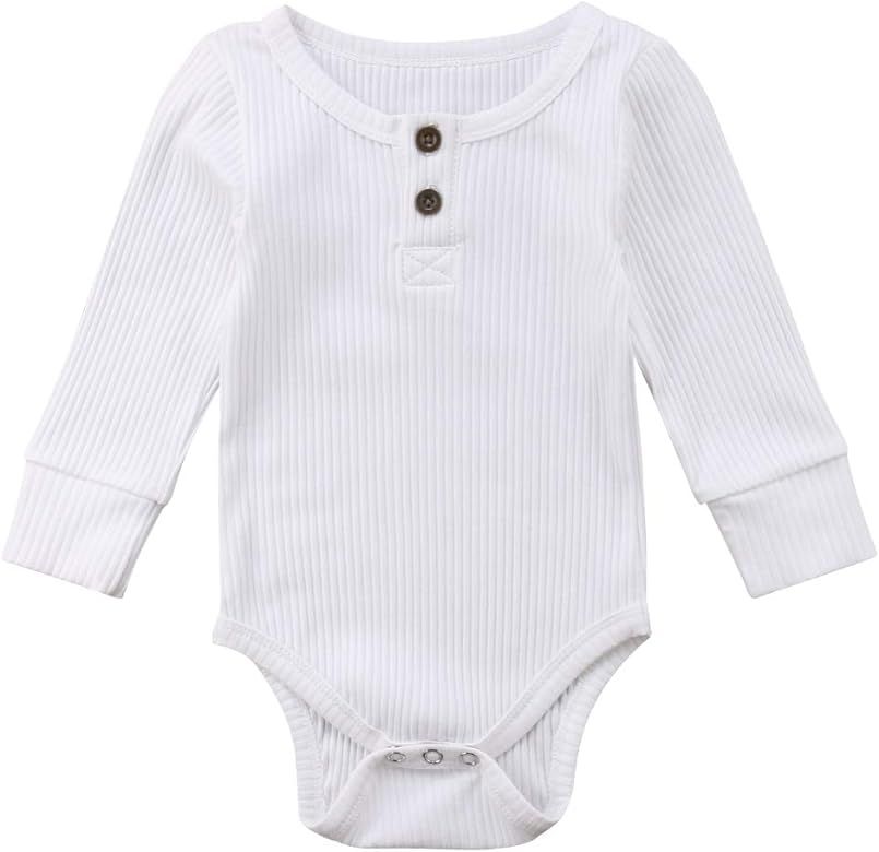 Seyurigaoka Newborn Unisex Baby Solid Onesies Basic Plain Rib Stitch Long Sleeve Bodysuit Clothes... | Amazon (US)