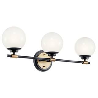 KICHLER Benno 24.5 in. 3-Light Black and Champagne Bronze Industrial Bathroom Vanity Light with O... | The Home Depot