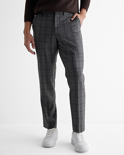 Slim Plaid Wool-Blend Elastic Waist Dress Pant | Express