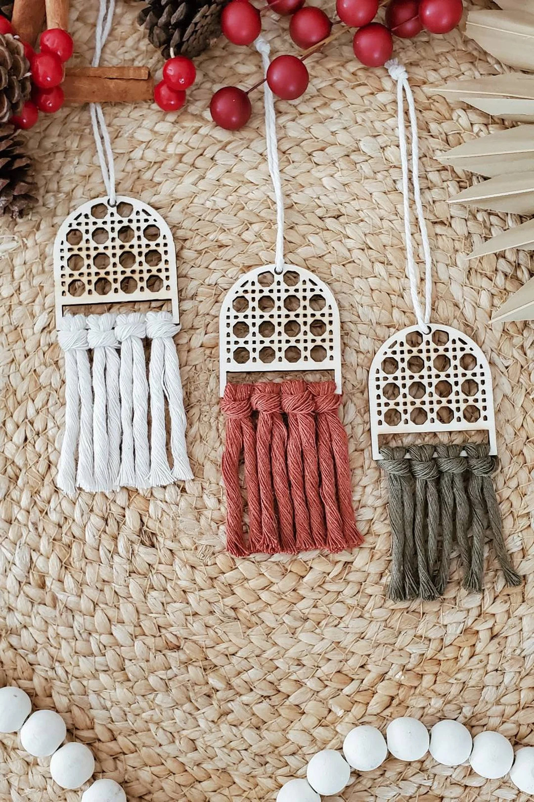 Boho Macrame Wooden Ornaments Christmas Ornaments Boho - Etsy | Etsy (US)