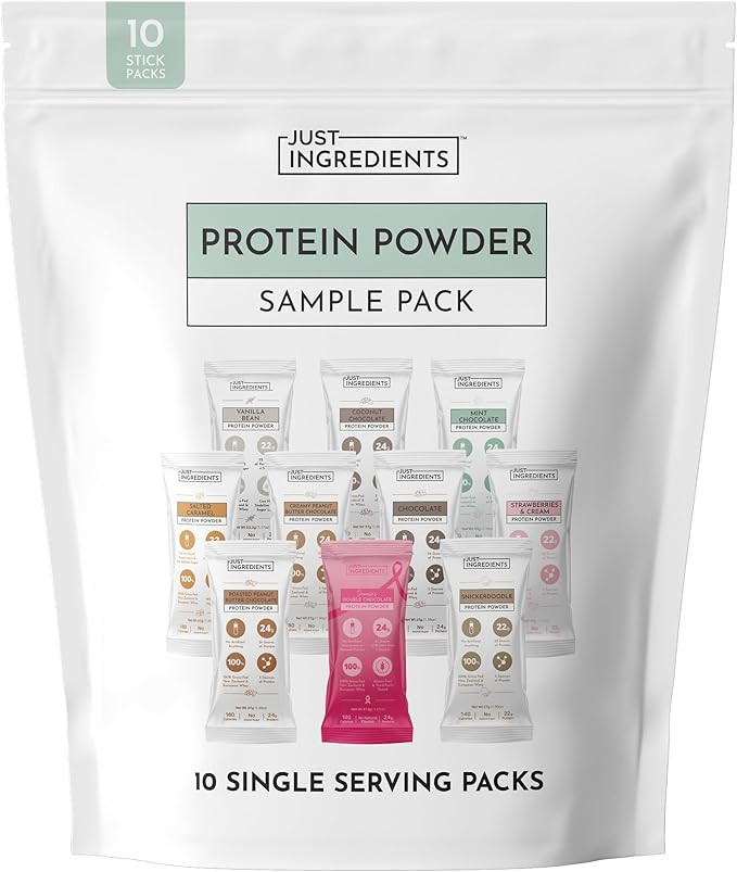 JUST INGREDIENTS Protein Powder Sample Pack, 10 Single Serve Stick Packs, Grass-Fed Whey Protein,... | Amazon (US)
