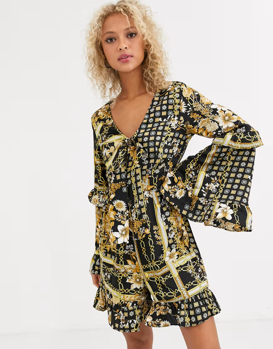 Forever U satin romper in black chain print-Multi | ASOS (Global)