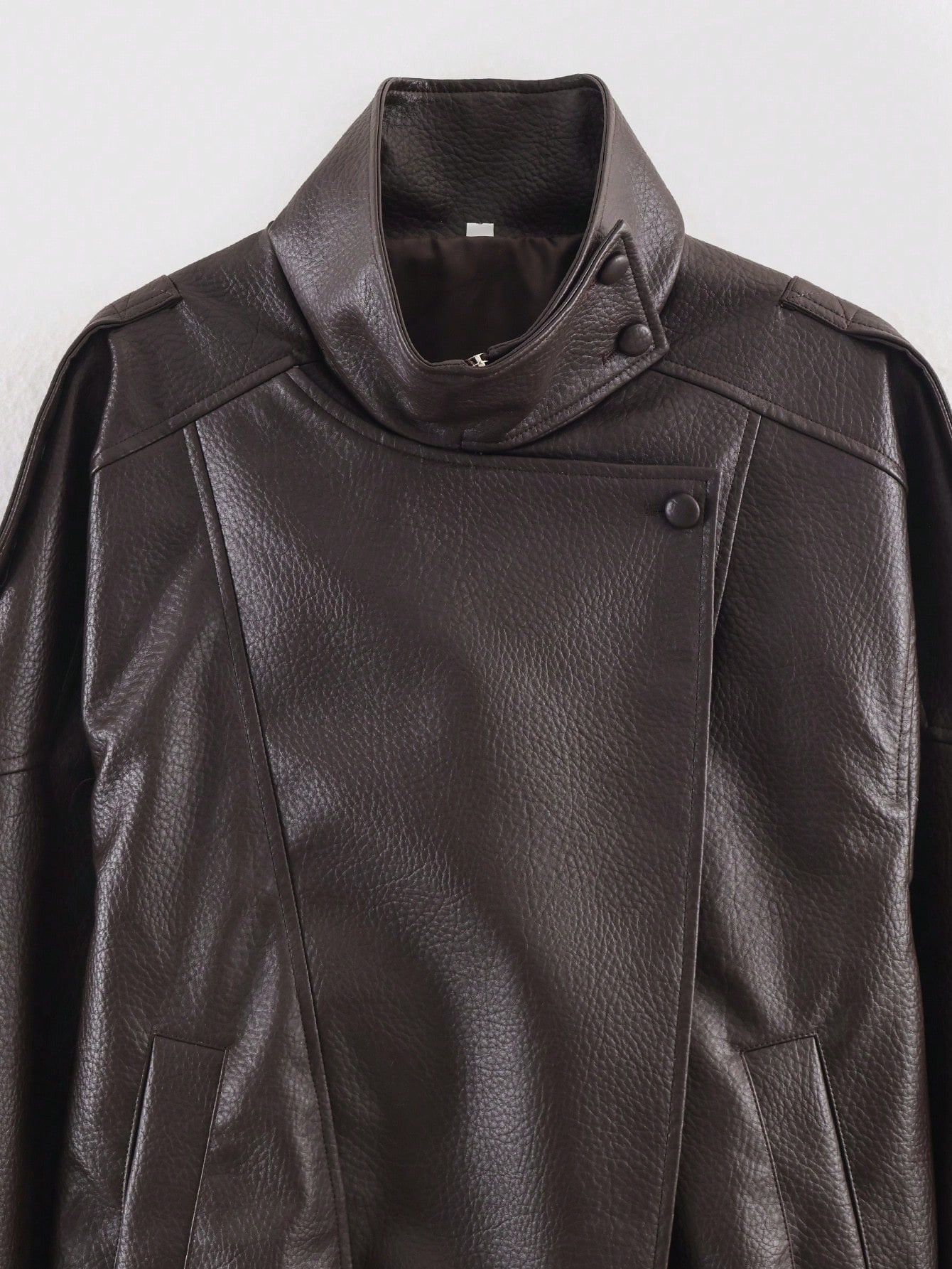 Women's Vintage Motorcycle Faux Leather Jacket, Stand Collar Zipper Closure, Patchwork Loose Fit ... | SHEIN
