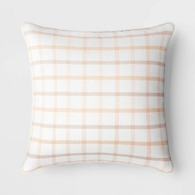 Woven Grid Square Throw Pillow Peach White/Orange/Light Taupe - Threshold™ | Target