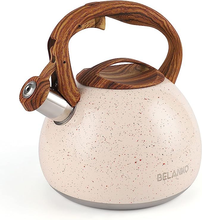 Tea Kettle, 2.7 Quart BELANKO Teapot for Stovetops Wood Pattern Handle with Loud Whistle Food Gra... | Amazon (US)