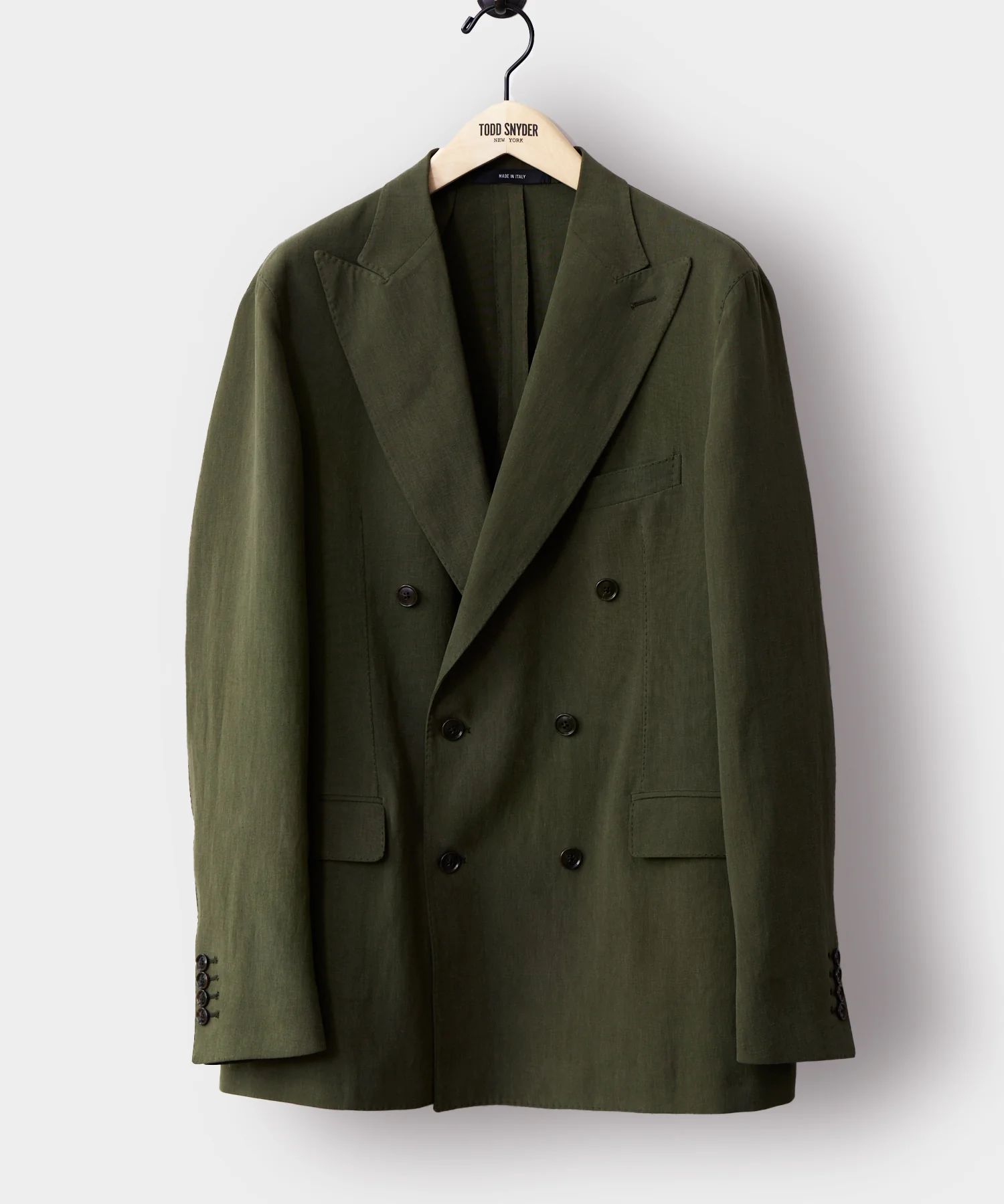 Italian Unconstructed Linen Double Breasted Suit Jacket in Olive | Todd Snyder