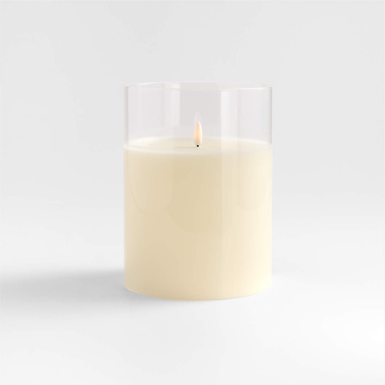 6"x8" Clear Glass Ivory Flameless Pillar Candle | Crate & Barrel | Crate & Barrel