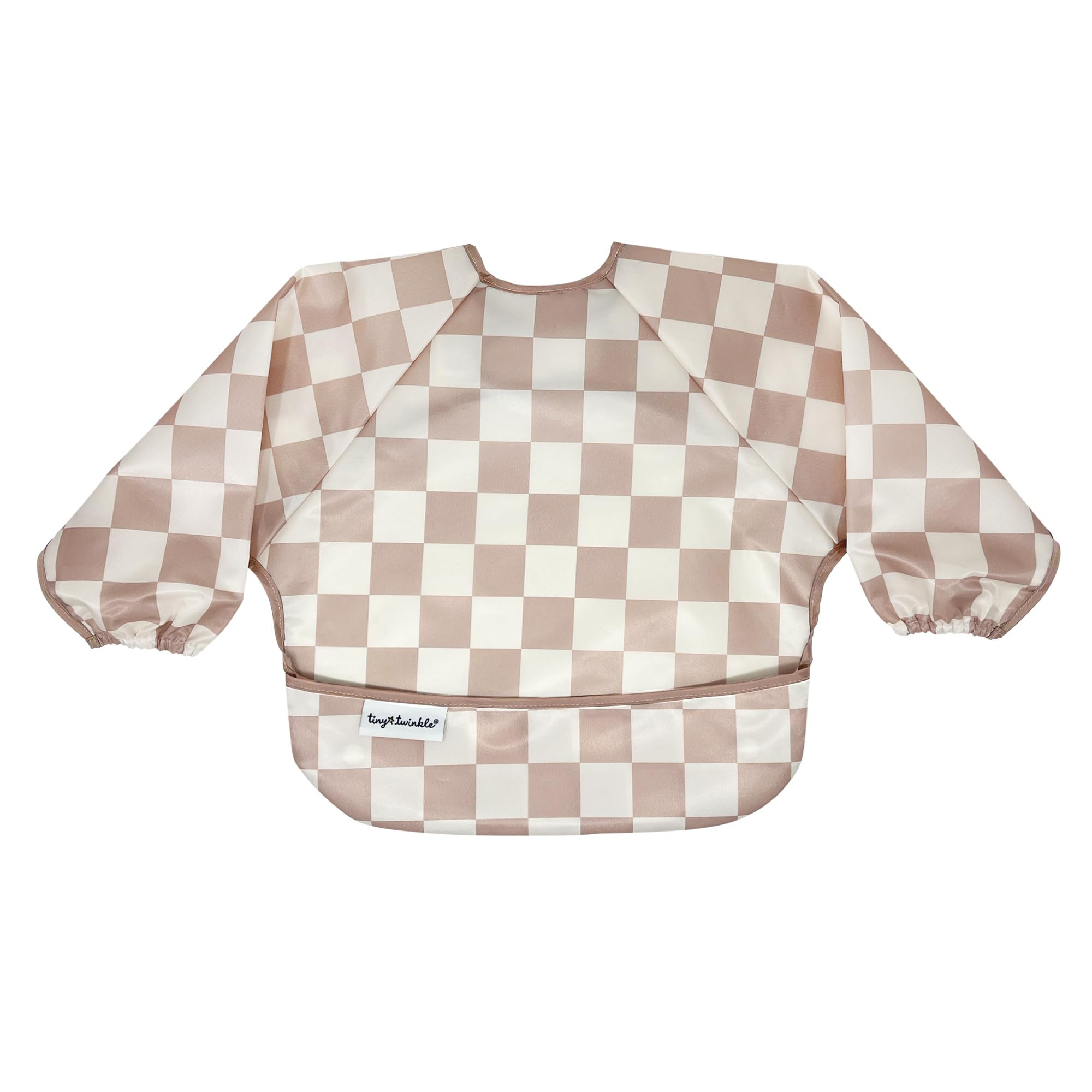 Tiny Twinkle Mess Proof Checkers Brown Long Sleeved Baby Bib, Cute Full Sleeve Bib Outfit, Waterp... | Amazon (US)