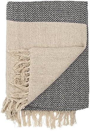 Bloomingville A14208833 Grey & Cream Cotton Knit Throw with Fringe | Amazon (US)