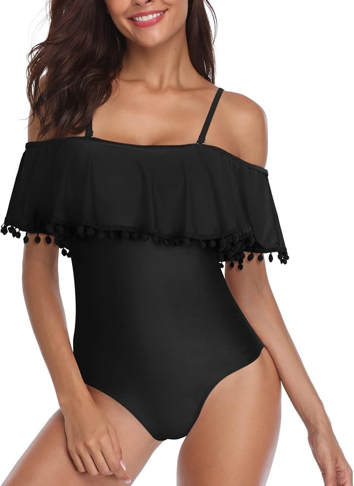 Tempt Me Women's Ruffle One Piece Off Shoulder Swimsuits Flounce Printed Retro Bathing Suit | Amazon (US)