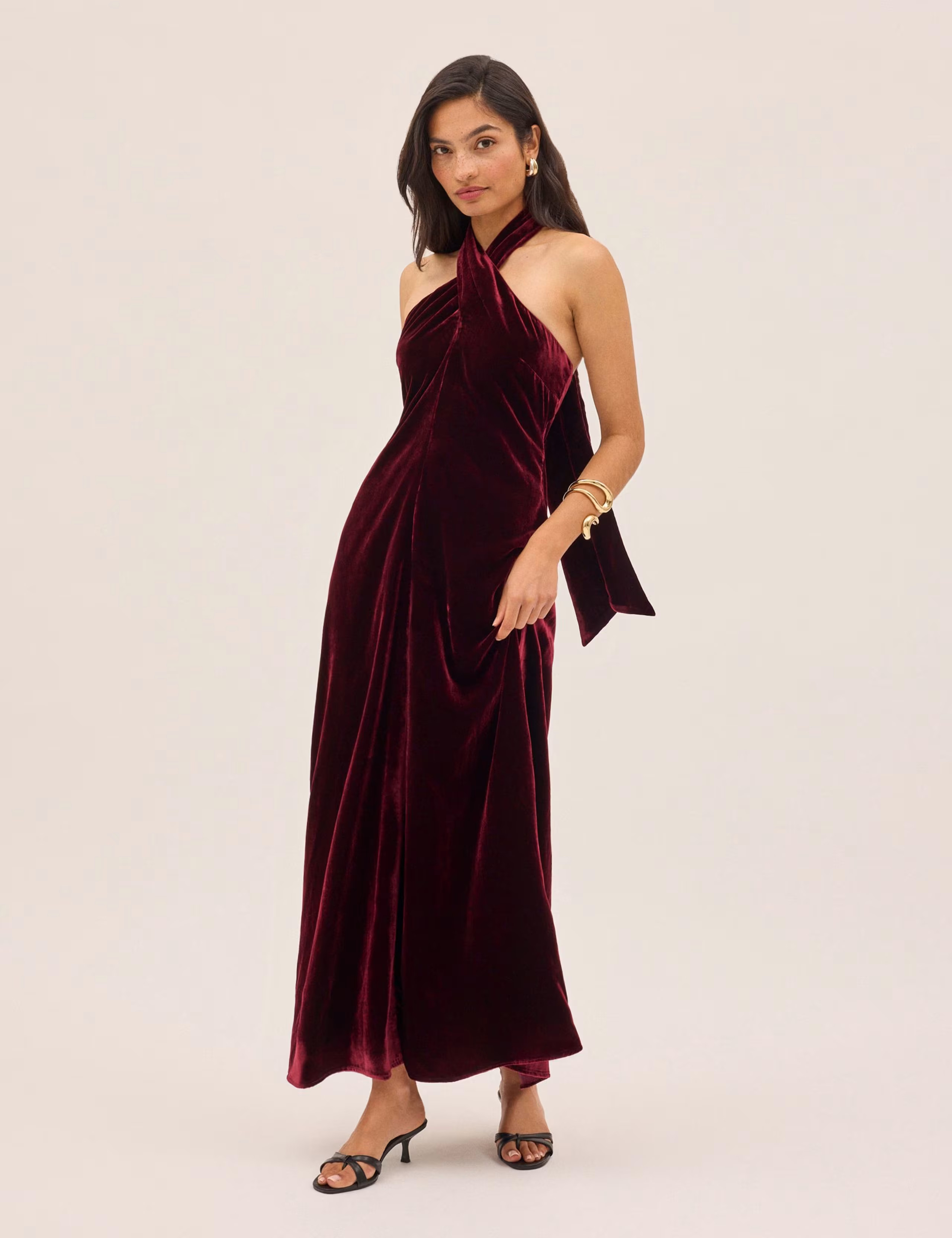Velvet Halter Neck Maxi Waisted Dress | Marks & Spencer IE