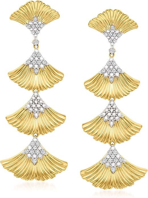 Ross-Simons 0.27 ct. t.w. Diamond Multi-Ginkgo Leaf Drop Earrings in 18kt Gold Over Sterling | Amazon (US)