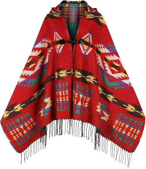 Uyuni Women's Bohemian Casual Shawl Fringe Poncho Loose Vintage Patterned | Amazon (US)