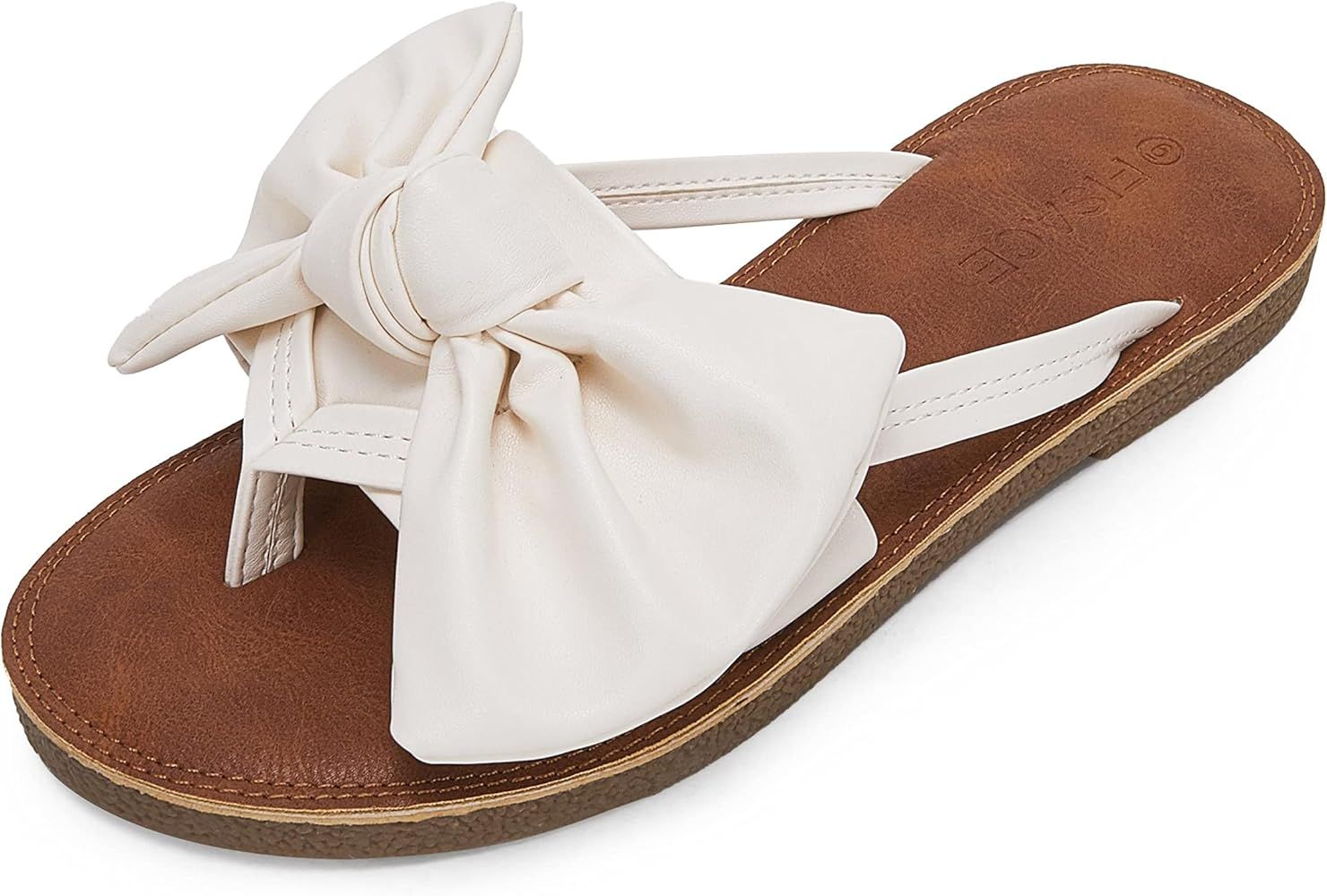 FISACE Womens Slip On Flip Flops Ring Toe Strappy Summer Gladiator Flat Sandals | Amazon (US)