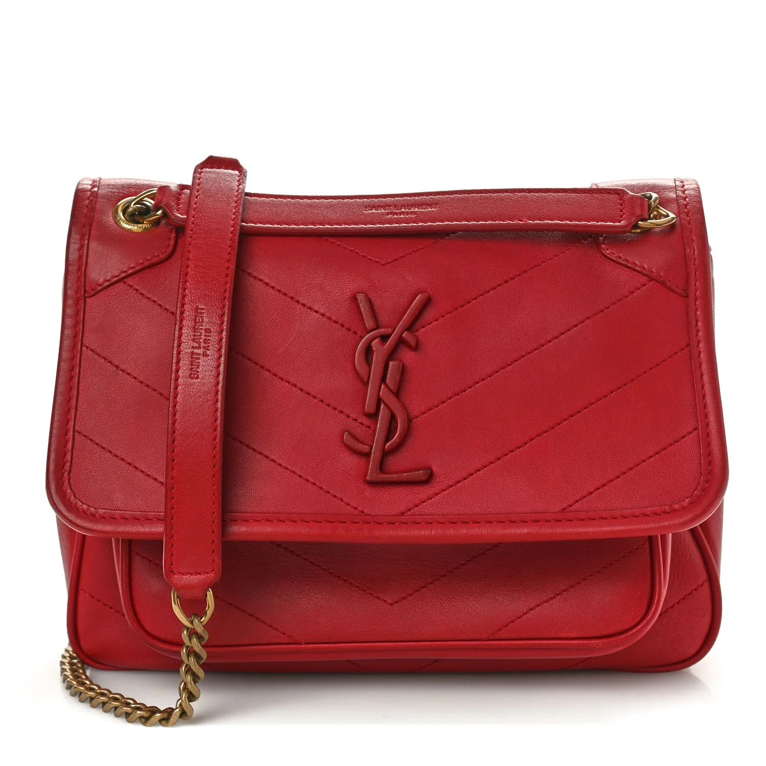 Crinkled Calfskin Matelasse Monogram Baby Niki Chain Satchel Rouge Eros | FASHIONPHILE (US)