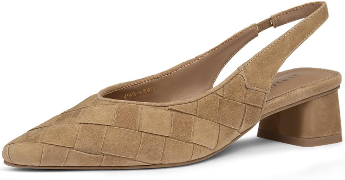 Block Heels for Women Woven Slingback Low Chunky Pumps | Amazon (US)
