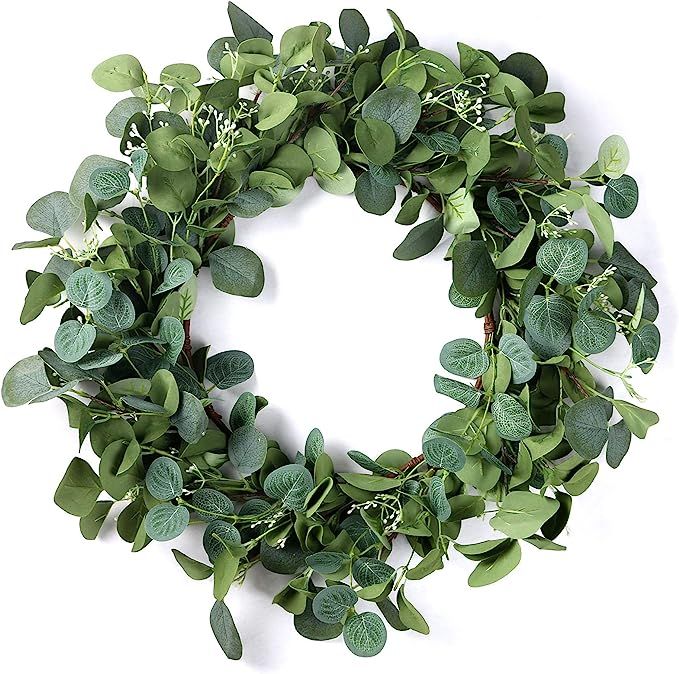 Eucalyptus Wreath - 19 Inches Artificial Green Leaf Wreaths for Front Door / Front Door Wreath fo... | Amazon (CA)