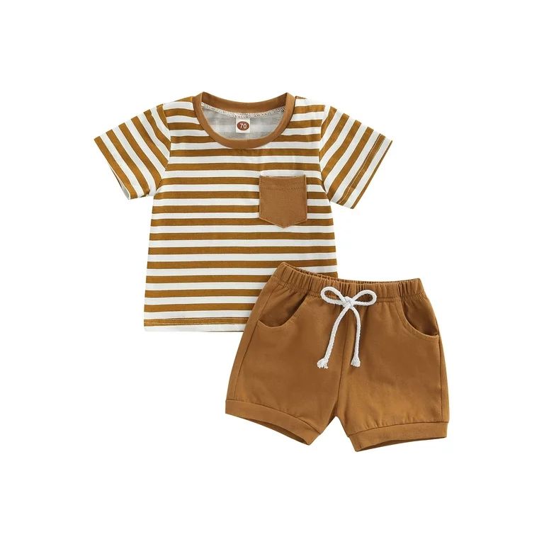 Bagilaanoe Newborn Baby Boys Shorts Set Short Sleeve Stripes T-shirt Tops Elastic Waist Short Pan... | Walmart (US)