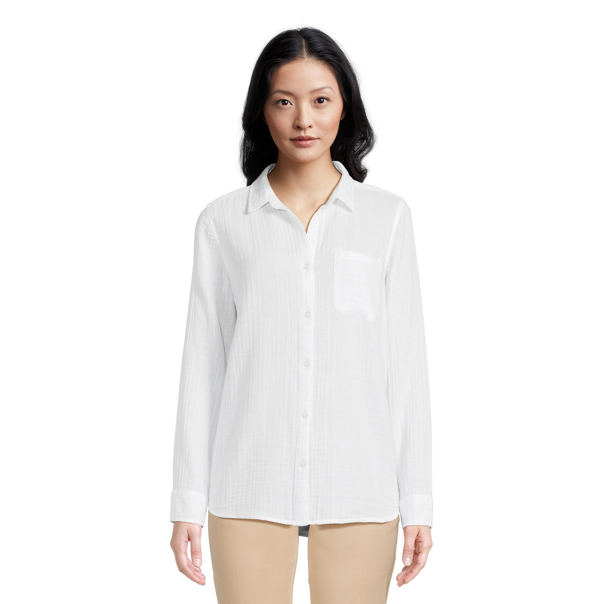 Time and Tru Women's Oversized Button Front Shirt, Sizes XS-XXXL | Walmart (US)