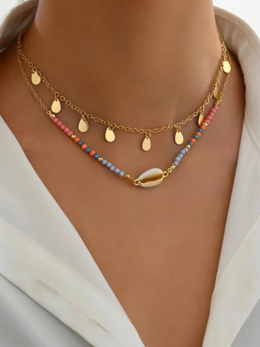 1pc New Arrival Beaded Necklace Triple Layer Handmade Braided Necklace | SHEIN