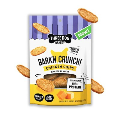 Three Dog Bakery Bark'n Crunch Chicken and Cheese Flavor Chips Crunchy Dog Treats - 3.8oz | Target