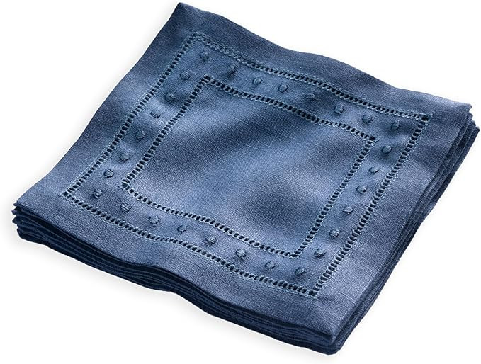 Linen Cocktail Napkins 6 x 6 inch - Linen Navy Blue Coaster Napkins Cloth with Embroidered Dot Se... | Amazon (US)