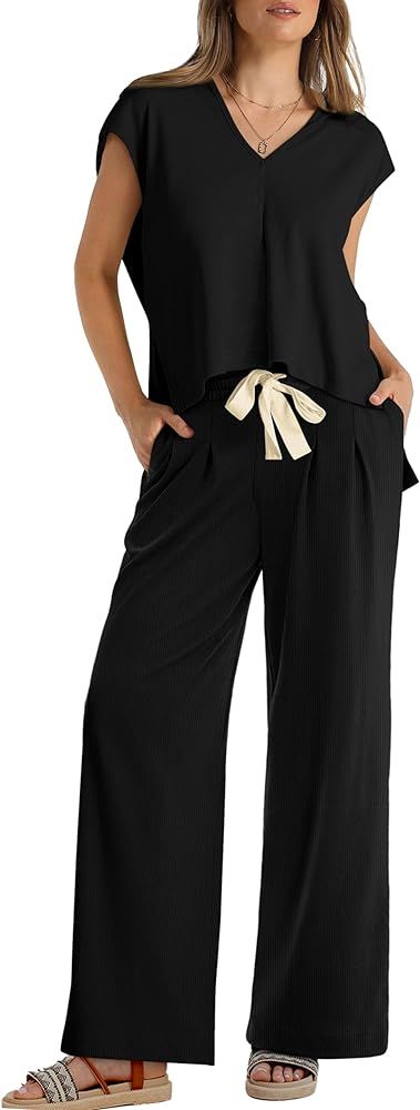 XIEERDUO Lounge Sets For Women Open Side Hoodie Tops And Wide Leg Pants 2 Piece Outfits Sweatsuit... | Amazon (US)